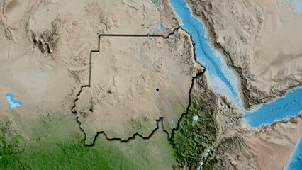 Shape of Sudan. Bevelled. Satellite.