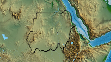Shape of Sudan. Bevelled. Physical.