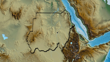 Shape of Sudan. Bevelled. Relief. © zelwanka