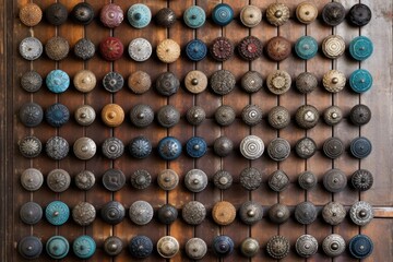 antique door knobs arranged in a grid, showcasing diversity