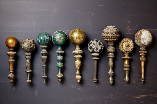 a row of antique door knobs showcasing variety