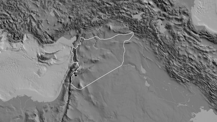 Shape of Syria. Outlined. Bilevel. © zelwanka