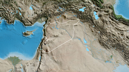 Shape of Syria. Outlined. Satellite. © zelwanka