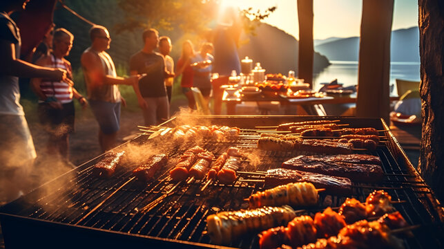 Picture a lively barbecue party at sunrise