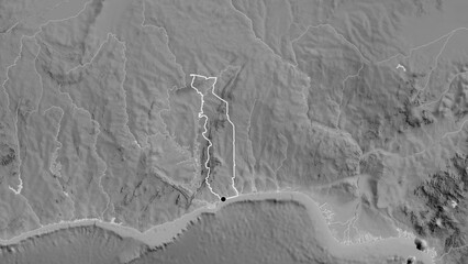 Shape of Togo. Outlined. Grayscale. © zelwanka