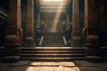 Steps leading to entrance of historic Egyptian temple. 3D depiction. Generative AI - obrazy, fototapety, plakaty