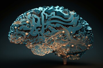 Futuristic cloud computing concept with brain technology. Generative AI