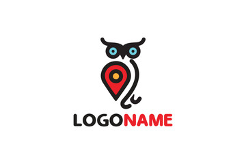 Logo Design of an Owl shaped like a map locator pin - Logo Design Template	