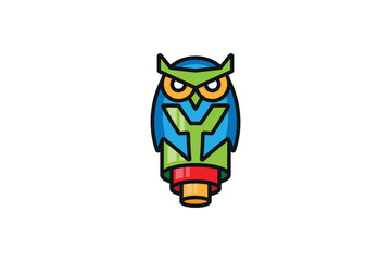 Logo Design of an Owl shaped like a colorful tube- Logo Design Template	