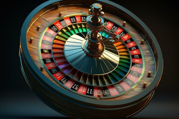 3D illustration of a casino roulette wheel in motion. Generative AI