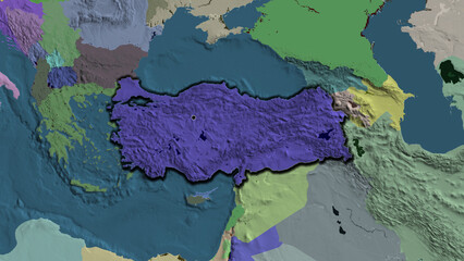 Shape of Turkiye. Bevelled. Administrative.