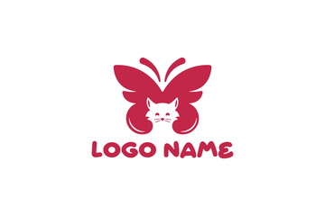 Logo Design of a cat shaped like a butterfly on top - Cat Logo Design Template