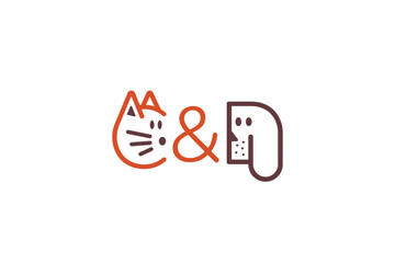 Logo Design of a cat and a dog shaped like the letter C and D - Cat Logo Design Template