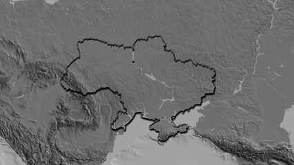 Shape of Ukraine. Bevelled. Bilevel.