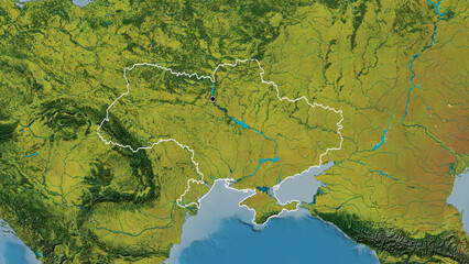Fototapeta na wymiar Shape of Ukraine. Outlined. Topographic.