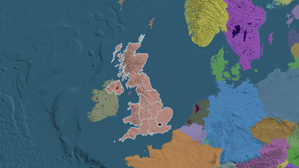 Obraz premium Shape of United Kingdom with regional borders. Administrative.