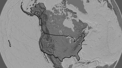 Shape of United States of America. Bevelled. Bilevel.