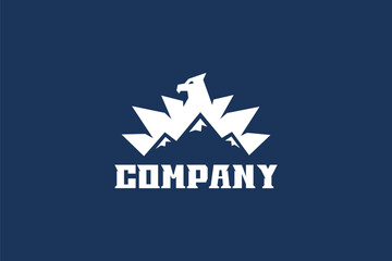 Logo Design of an Eagle or Hawk with a mountain in the negative space - Bird Logo Design Template