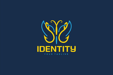Creative logo design of a butterfly shaped like fishing hooks - Butterfly Logo Design Template