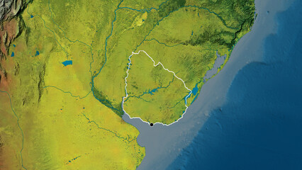 Shape of Uruguay. Outlined. Topographic.