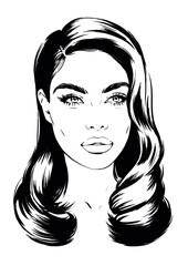 Young woman face with long hairstyles fashion illustration