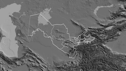 Shape of Uzbekistan with regional borders. Bilevel. © zelwanka