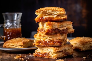 stack of freshly baked biscuits with a bite taken