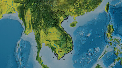Shape of Vietnam. Bevelled. Topographic.