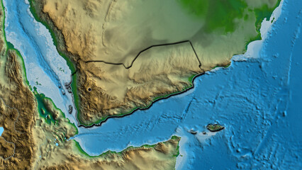 Shape of Yemen. Bevelled. Physical.