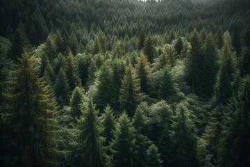 Evergreen-dominated forest view. Generative AI