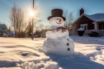 Obraz premium snowman melting in the sunlight, signaling springtime