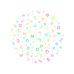 A background with colorful letters of various sizes as a pattern.