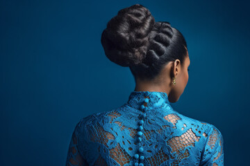 Black hair in elegant updo hairstyle. Generative AI illustration