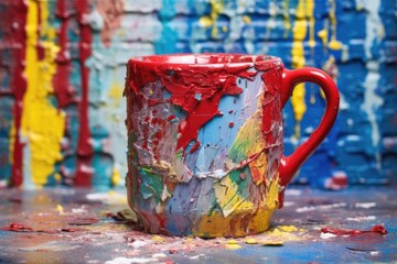 chipped mug with colorful paint for creative repair