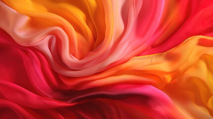 Obraz premium Red yellow pink silk chiffon. Colorful scarf. Bright elegant background for design. Generative Ai