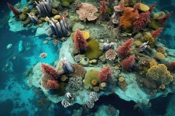 Obraz na płótnie Canvas aerial view of fractal patterns in a sprawling coral reef