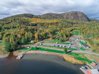 aerial view of mountain and the sea at skuleberget campsite caravan camping in Hoga Kusten Sweden