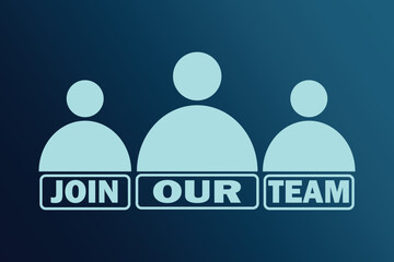 Join our team concept with people silhouettes and text on blue gradient background. Business Concept Vector illustration
