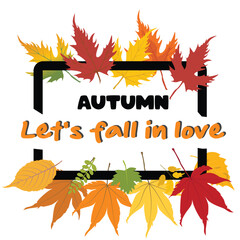 Hello autumn vector. Autumn design template for decoration, sale banner, advertisement, greeting card and media content. Autumn element illustration. Fall in love season letterring. Autumn love.
