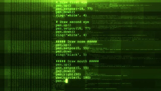4K Digital Binary Programming code running over computer screen terminal, hacking. hackers on the Internet. Cyber attack. computer screen program code warning of a detected malware script program.