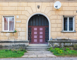 Fototapeta na wymiar vintage facade with doors and windows. architectural retro background