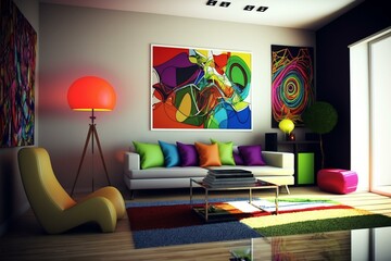 Contemporary colorful indoor decor. Generative AI