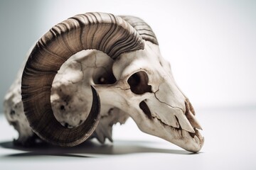 Various angles of a ram skull standing alone against a white background. Generative AI