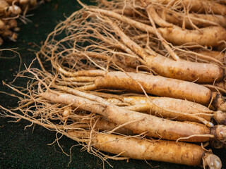 Ginseng Roots Korean herbal Dried food market Asian medical