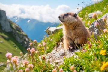 Alpine Marmot Basking in Mountain Serenity