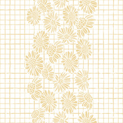 Vector yellow daisies checkered seamless pattern
