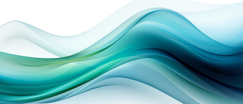 Abstract background with translucent green and blue neon colored waves on white background. 21 to 9 aspect ratio. Generative AI