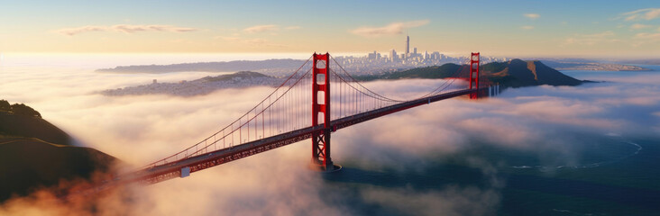 Majestic Golden Gate Bridge in Moody Atmosphere - obrazy, fototapety, plakaty