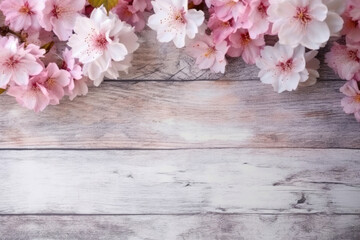 Fototapeta na wymiar Spring Serenity: Pink Cherry Blossom on Wood