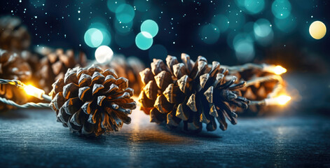 Cozy Christmas Gleam with Pine Cones in Green and Gray